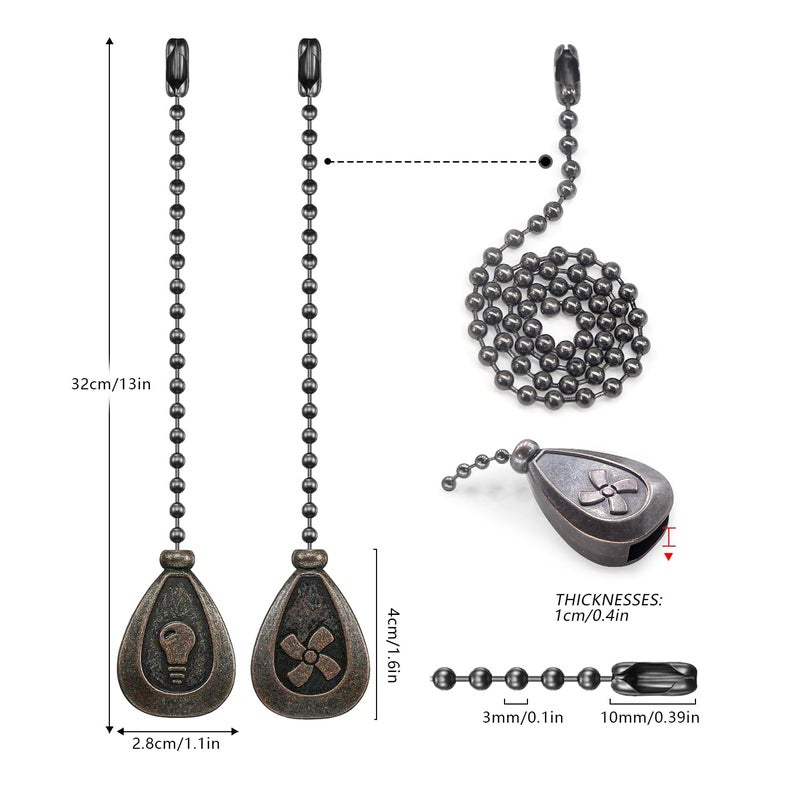 Dotlite Bronze Ceiling Fan Pull Chain Set, Decorative Pull Chain Pendant Extension, 12 Inches Lighting & Fan Beaded Ball Fan Pull Chain Extender with Connector (2 Pack) - Image 2